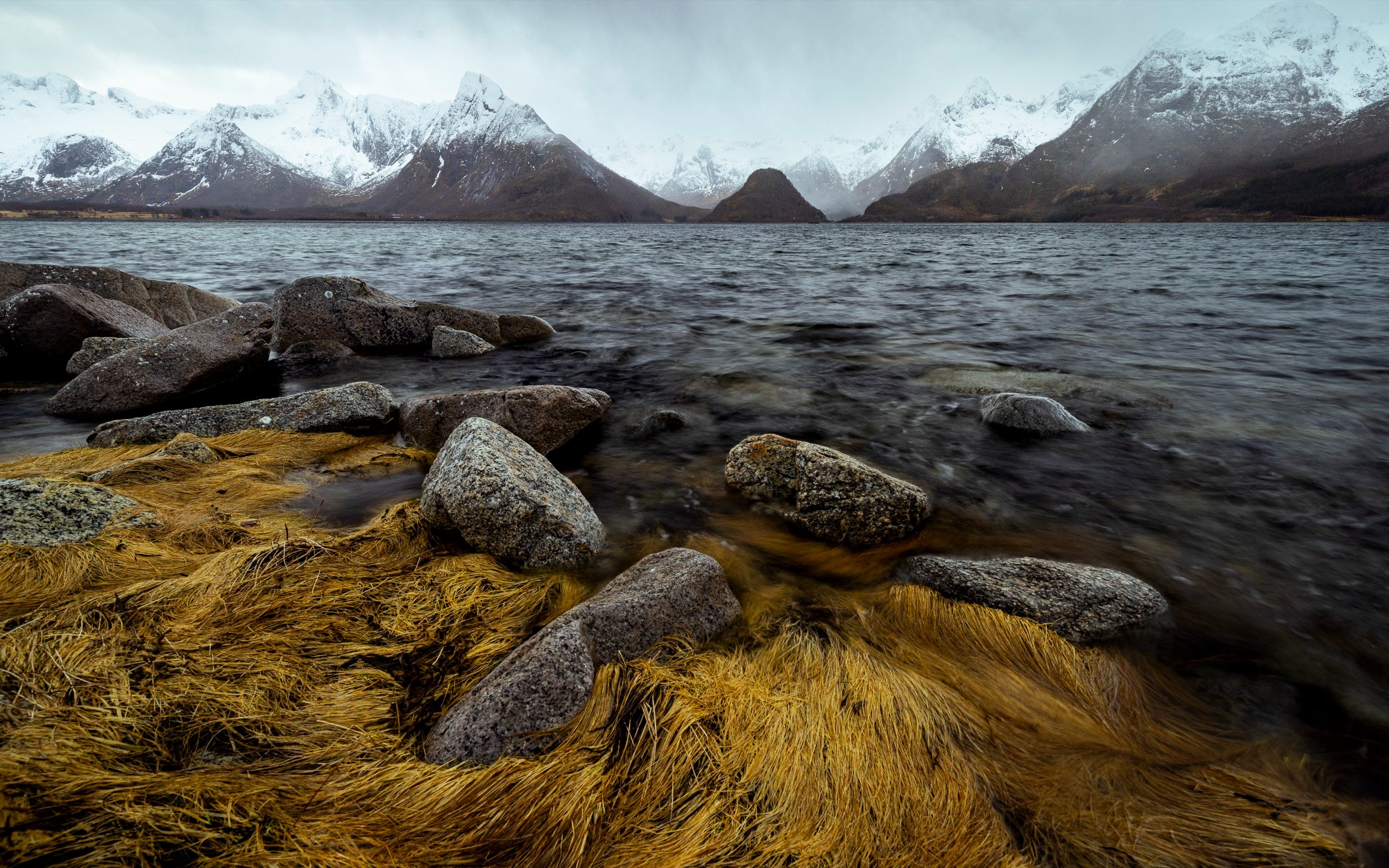 Golden shore, blue hour